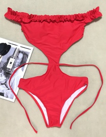 Red Solid Color One-piece Bikini Lace Swimsuit Integrated Off Shoulder Strap