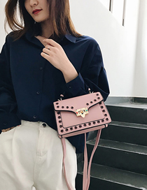 Fashion Pink Color Nail Small Square Bag Lock Buckle Shoulder Bag