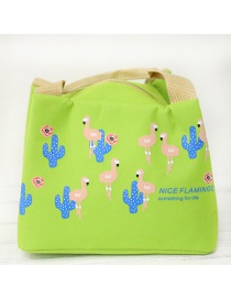 Fashion Green Flamingo Portable Waterproof Aluminum Foil Thickened Lunch Bag