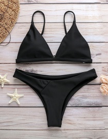 Fashion Black Split Solid Color Bikini Set