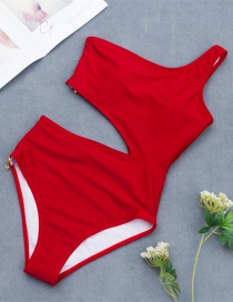 Fashion Red Zipper One-shoulder One-piece Swimsuit