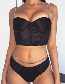 Fashion Black Metal Chain Sling Top + Bottoms Sexy Suit