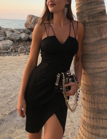 Fashion Black Sling V-neck Survey Skirt Backless Dress