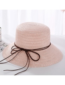 Fashion Snow Bud Powder Leather Rope Bow Double Layer Lace Basin Cap