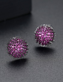 Fashion Purple Round Copper Inlaid Zirconium Earrings