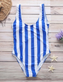 Fashion Blue Striped Print One-piece Swimsuit