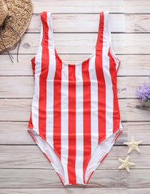 Fashion Red Striped Print One-piece Swimsuit