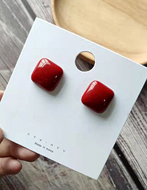 Fashion Red Geometric Acrylic Square Stud Earrings