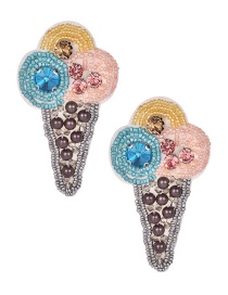 Fashion Color Alloy Felt Cloth Rhinestone Rice Beads Ice Cream Earrings