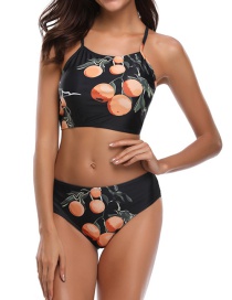 Fashion Black Bandage Printed Bikini Split Swimsuit