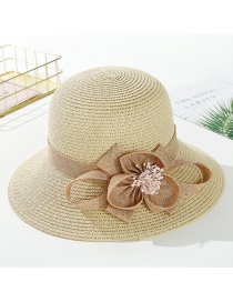 Fashion Beige Flower Big Straw Hat