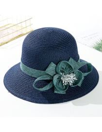 Fashion Navy Flower Big Straw Hat