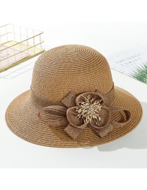 Fashion Light Coffee Flower Big Straw Hat