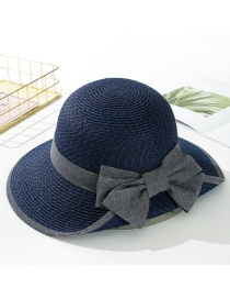 Fashion Navy Plaid Curled Straw Hat