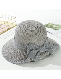 Fashion Gray Plaid Curled Straw Hat
