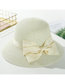 Fashion Creamy-white Big Bow Big Straw Hat