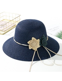 Fashion Navy Big Leather Rope Double Straw Hat