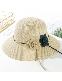Fashion Beige Big Leather Rope Double Straw Hat