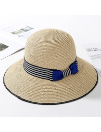 Fashion Beige Striped Bow Straw Hat