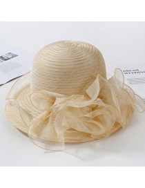 Fashion Beige Big Wavy Side Organza Big Flower Fisherman Hat