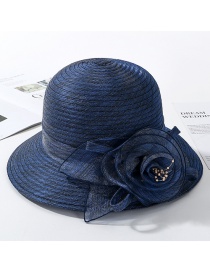 Fashion Navy Organza Flower Foldable Fisherman Hat