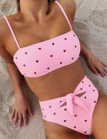 Fashion Pink Shoulder Strap Printed Vest High Waist Strap Panties Bikini
