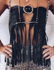 Fashion Black One-shoulder Fringed Pu Small Wrapped Chest