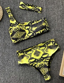 Fashion Yellow Bikini Split Swimsuit One Shoulder Snake