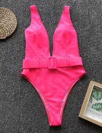 Fashion Red One-piece Swimsuit Leopard Belt Buckle Bikini
