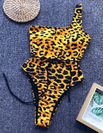 Fashion Yellow19111 One-piece Bikini One-shoulder Leopard Print Swimsuit Swimsuit