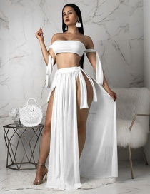 Fashion White Wrapped Chest Strap Split Swimsuit With Blouse Beach Skirt Swimsuit Three-piece Suit