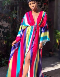 Fashion Color Bandage Split Color Rainbow Stripe Shawl