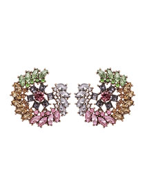 Fashion Color Alloy Diamond Semicircular Stud Earrings