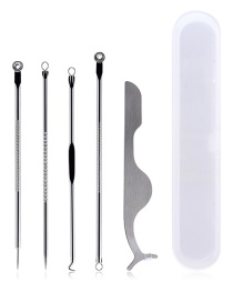 Fashion Silver Acne Needle 4 Piece Set + Eyelash Auxiliary Clip