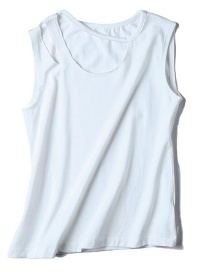 Fashion White Round Neckline Torn Sleeveless T-shirt