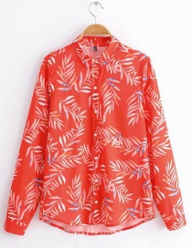 Fashion Red Leaf Printed Lapel Shirt