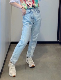 Fashion Blue Washed Straight High Waist Jeans