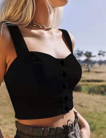 Fashion Black Cotton And Linen Belly Back Elastic Vest