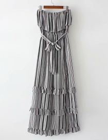 Fashion Black Striped Tube Top With Ruffled Dress
