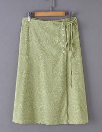 Fashion Green Printed Single-breasted Lace Skirt