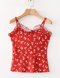 Fashion Red Ruffled Cherry Printed Sling Vest