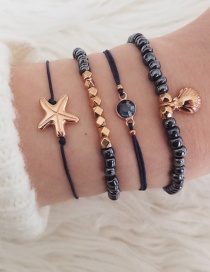 Fashion Black Beaded Starfish Shell Bracelet Set Of 4