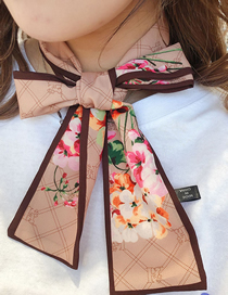 Fashion Khaki Floral Narrow Strip Double-sided Small Scarf