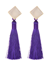 Fashion Purple + Khaki Alloy Resin Square Tassel Earrings