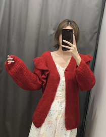 Fashion Red Laminated Knit Cardigan