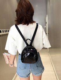 Fashion Black Sequined Shoulder Backpack