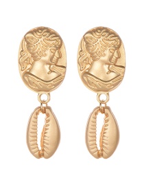 Fashion Gold Alloy Portrait Shell Earrings