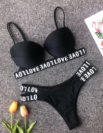 Fashion Black Hard Bag Love Strip Bikini Split Swimsuit