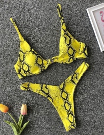 Fashion Yellow Snakeskin Split Swimsuit Printed Bikini Steel Plate