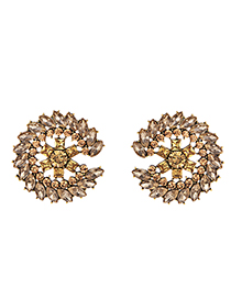 Fashion Champagne Alloy Diamond Flower Earrings